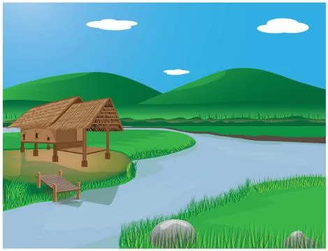 Straw hut at countryside vector design Stock Illustration