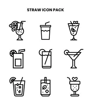 Straw Line Collection Icons Pack Stock Illustration