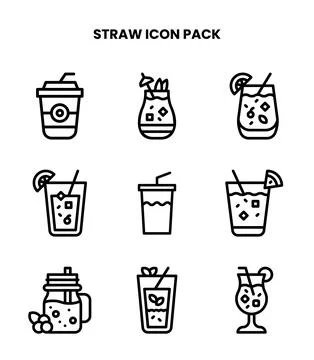 Straw Line Design Icons Pack Stock Illustration