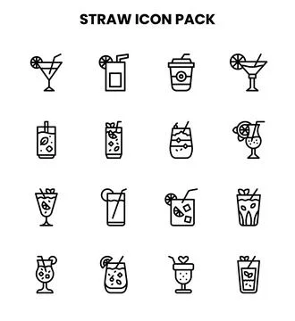 Straw Line UI Icons Pack Stock Illustration