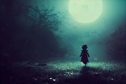 Straw man in the moonlight Stock Illustration