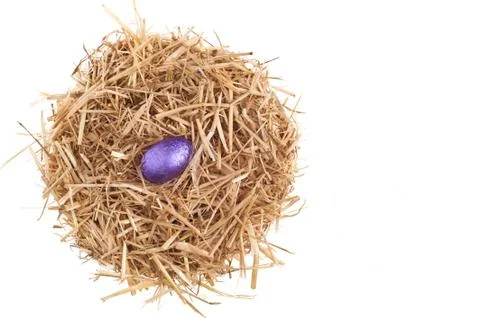Straw nest with chocolate easter eggs Stock Photos