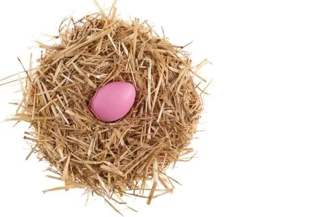 Straw nest with nice colored easter eggs Stock Photos