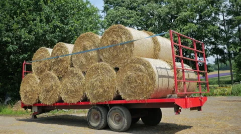 Straw Round Bales on Trailer 스톡 동영상 40613750