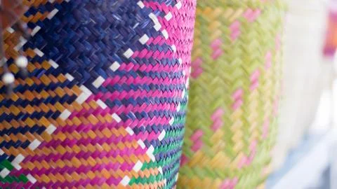 Straw shopping bag Stock Photos