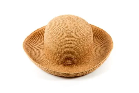 Straw summer hat on a white background Stock Photos