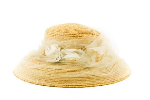 Straw summer hat on a white background Stock Photos