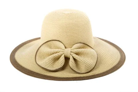 Straw summer hat on a white background Stock Photos