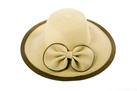 Straw summer hat on a white background Stock Photos