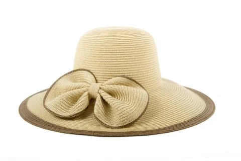 Straw summer hat on a white background Stock Photos