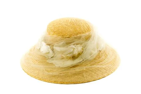 Straw summer hat on a white background Stock Photos