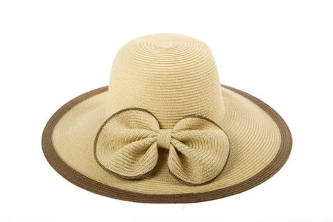 Straw summer hat on a white background Stock Photos