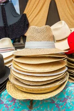 Straw summer hats Foto stock