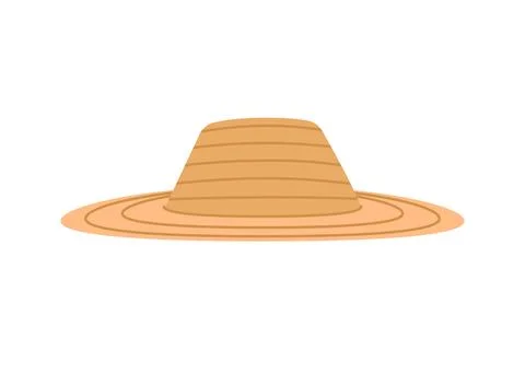 Straw sun hat. Summer head accessory, headwear. Vector flat illustration Stock Illustration