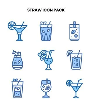 Straw Two Colour Bundle Icons Pack Stock Illustration