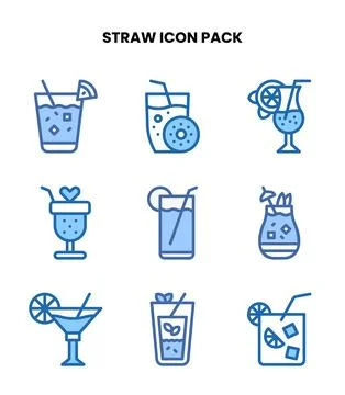 Straw Two Colour Design Icons Pack Stock Illustration