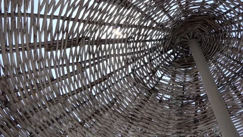 Straw umbrella on the beach Stock Footage 246071875