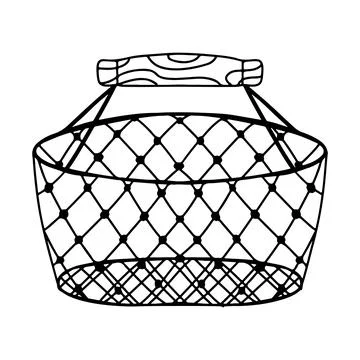Straw wicker basket. Hand drawn doodle style. Vector illustration isolated .. Stock Illustration