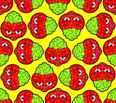 Strawberrie with lips pattern seamless. Glamorous berry background. vector te イラスト素材