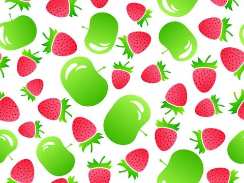 Strawberries and apples seamless pattern. Summer berry-fruit mix with gradi.. Stock Illustration