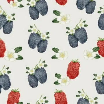 Strawberries and blueberries pattern on light background Stock Illustration