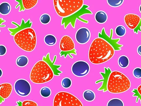 Strawberries and blueberries seamless pattern. Blueberries and strawberries.. Stock Illustration