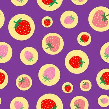 Strawberries and circles seamless pattern design Stock Illustration