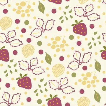 Strawberries and leaves seamless pattern in doodle style Stock Illustration