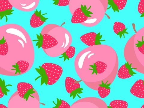 Strawberries and peaches seamless pattern. Summer berry fruit mix of peache.. Stock Illustration