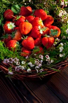 Strawberries in basket Stock Photos