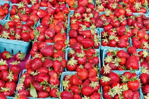 Strawberries in baskets on display 写真素材