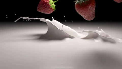 Strawberries fall into yogurt Stock Footage 104293754