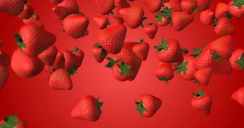 Strawberries falling vegan - red background Stock Footage 81805298