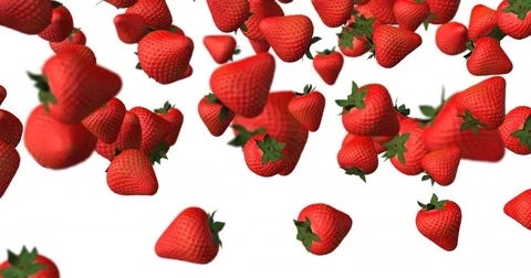 Strawberries falling vegan - white background Video stock 81796283