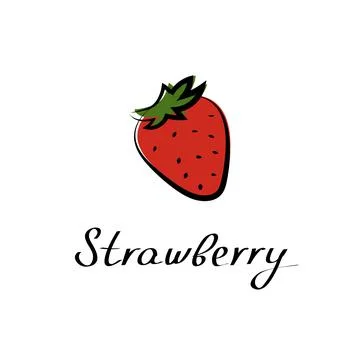 Strawberries fruit vector logo. Hand drawn fruitage illustration. Sketch berry Stock Illustration