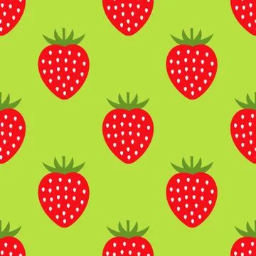 Strawberries green seamless pattern. Vector illustration. Stock Illustration