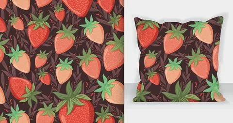 Strawberries hand drawn seamless pattern background. mockup pillow 스톡 일러스트