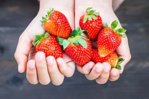 Strawberries in hands Stock Photos