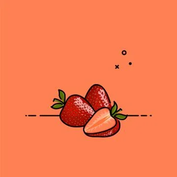 Strawberries isolated in orange background. Flat vector illustration. Illustrazione stock