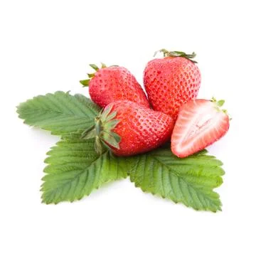 Strawberries with leaf Stock Photos