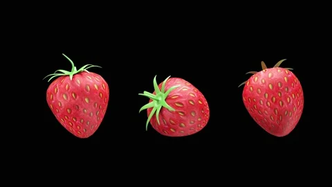 Strawberries Loop Rotation on black background with Alpha Matte. 4K Animation Stock Footage 196808870
