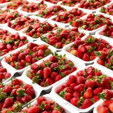 Strawberries in packaging containers Stock Photos
