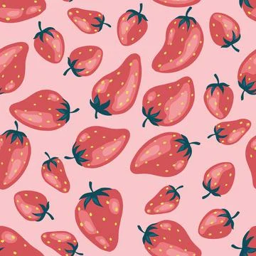 Strawberries pattern, colorful seamless vector pattern with hand drawn summer Stock Illustration