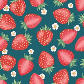 Strawberries pattern, colorful seamless vector pattern with hand drawn summer Stock Illustration