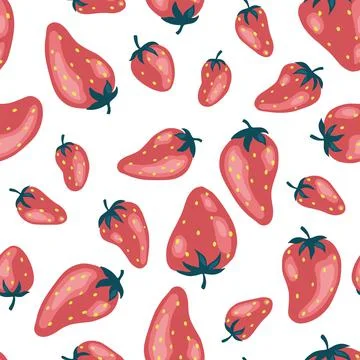 Strawberries pattern, colorful seamless vector pattern with hand drawn summer Stock Illustration