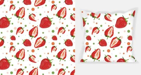 Strawberries pattern design with Square pillow mockup Stock Illustration