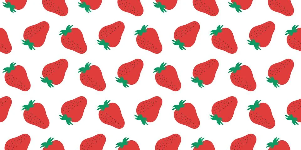 Strawberries Pattern in row. Summer print of red berry on white background Stock Illustration