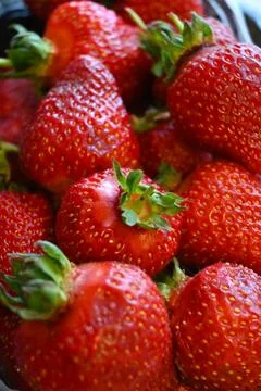 Strawberries in plastic container close-up 写真素材