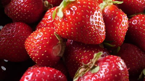 Strawberries on plate, close up Stock Footage 338029596