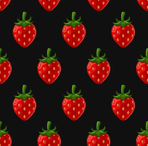 Strawberries Seamless Pattern on Black Background. Vector 库存插图